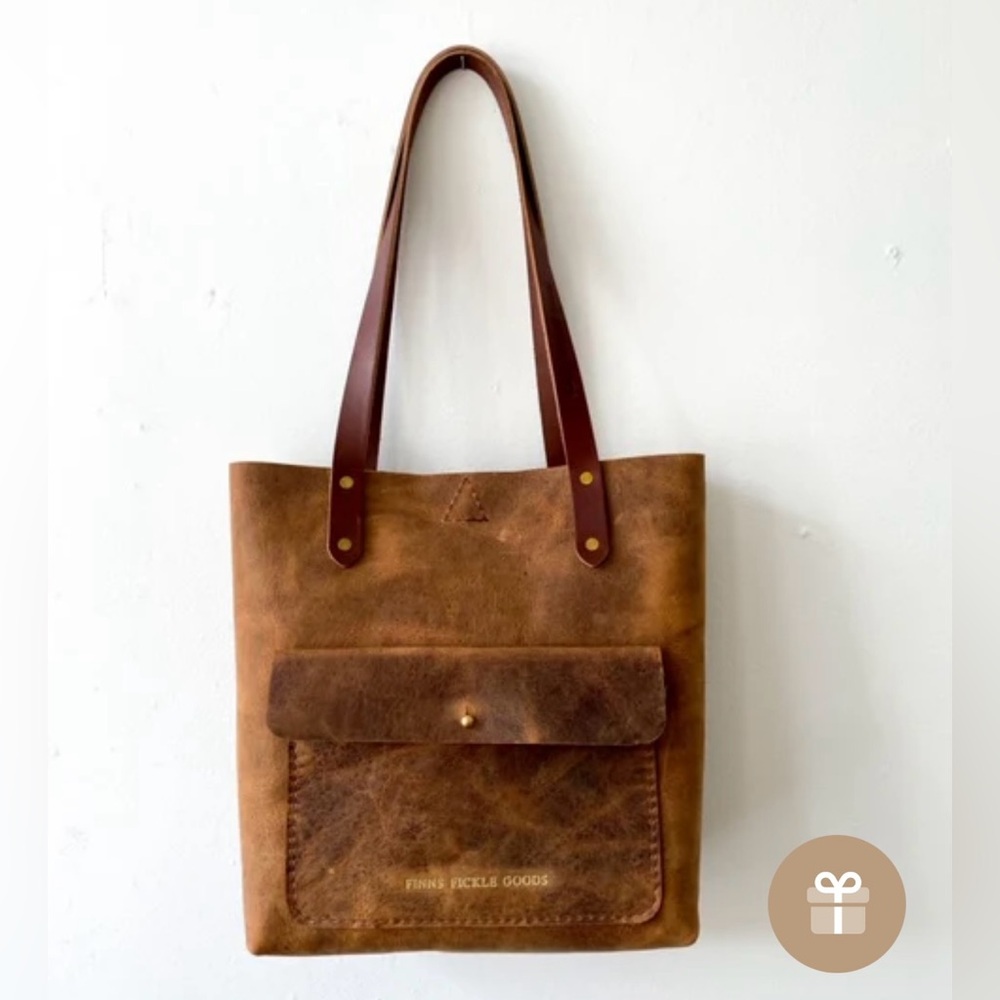Finns Fickle Goods Brown Leather Tote Bag basic classic tote handmade handbag